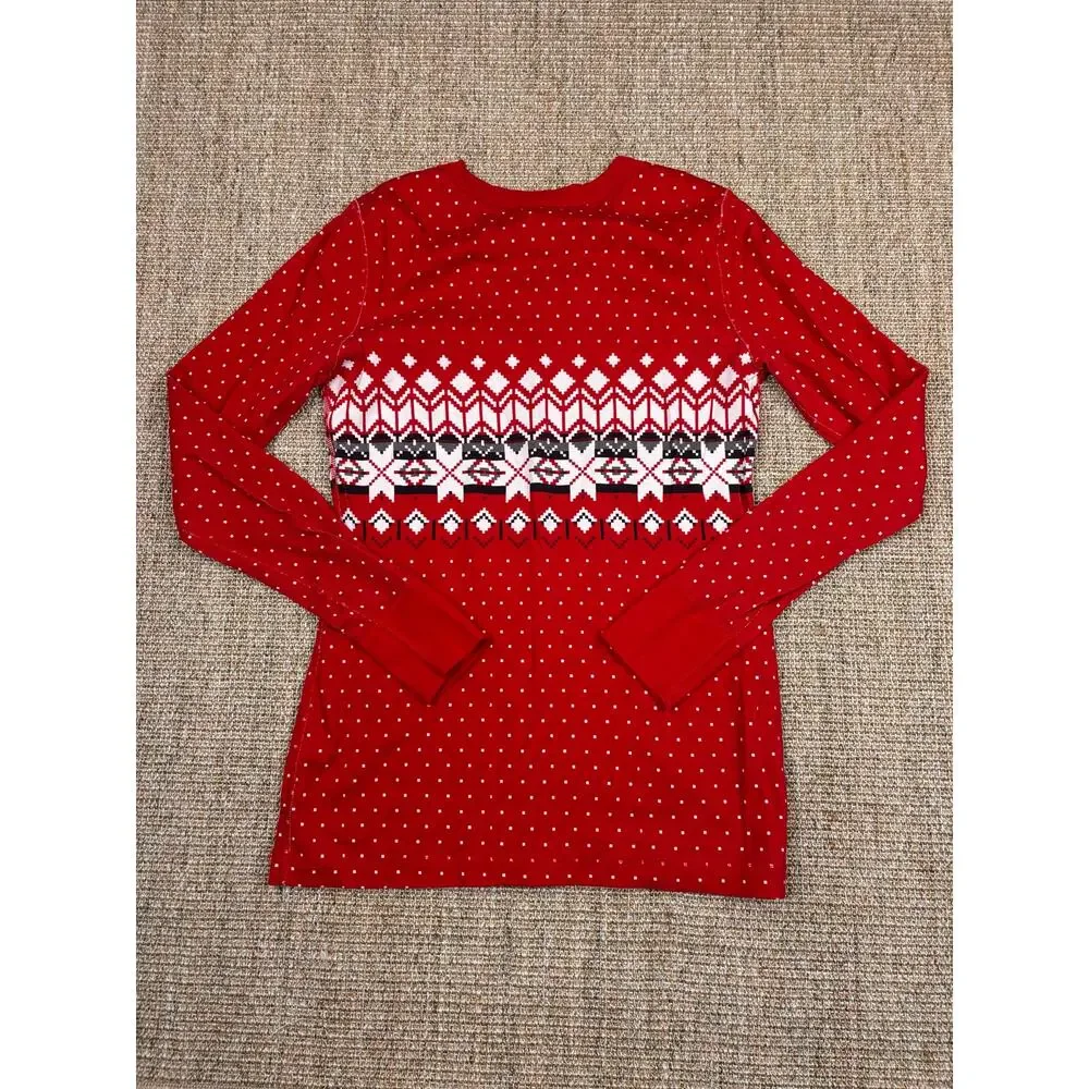 🎄 Hanna Andersson Womens Heritage Fair Isle Organic Cotton Pajama Set | M | Red